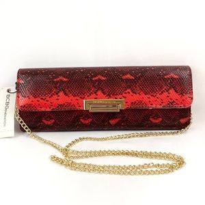 BCBG Cinnabar python clutch
